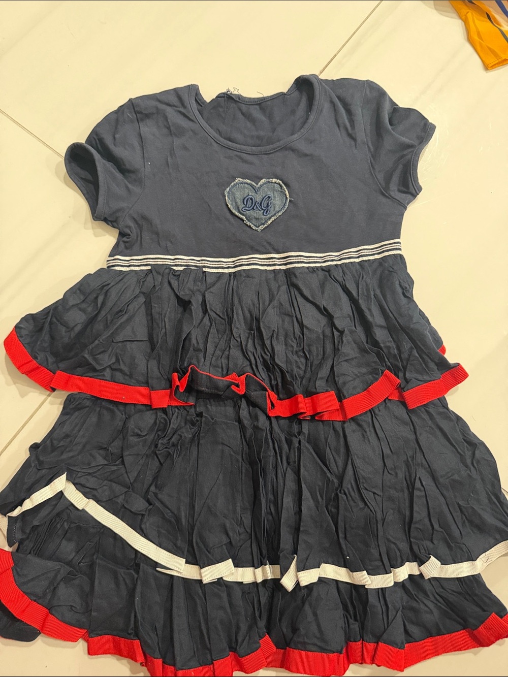 Girls- Dolce & Gabbana Navy Blue Girls' Dress with Red Trim and White Ruffles